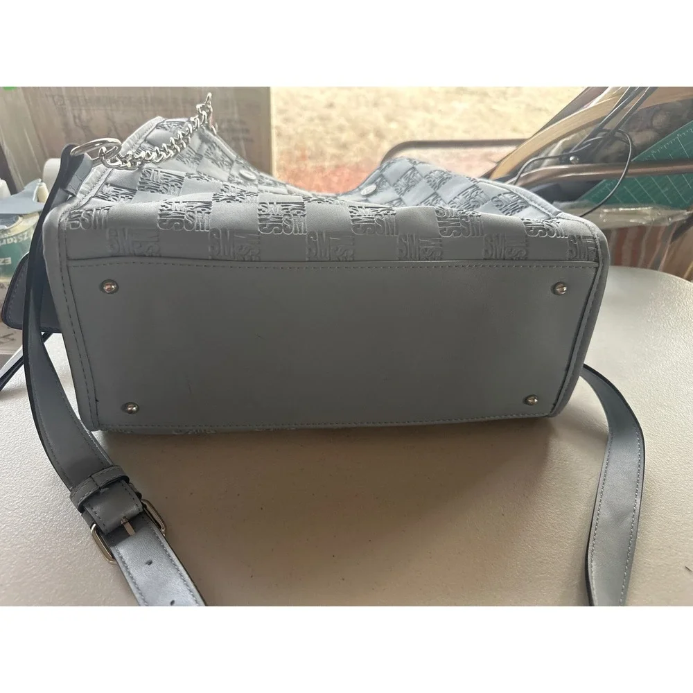 Steve‎ Madden Monogram  Bjeanee Crossbody Bag Blue Grey Silver Hardware